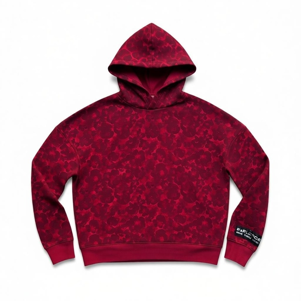 Fabletics Red All Over‎ Go-To Print Hoodie Sweatshirt Women's Athleisure Size L